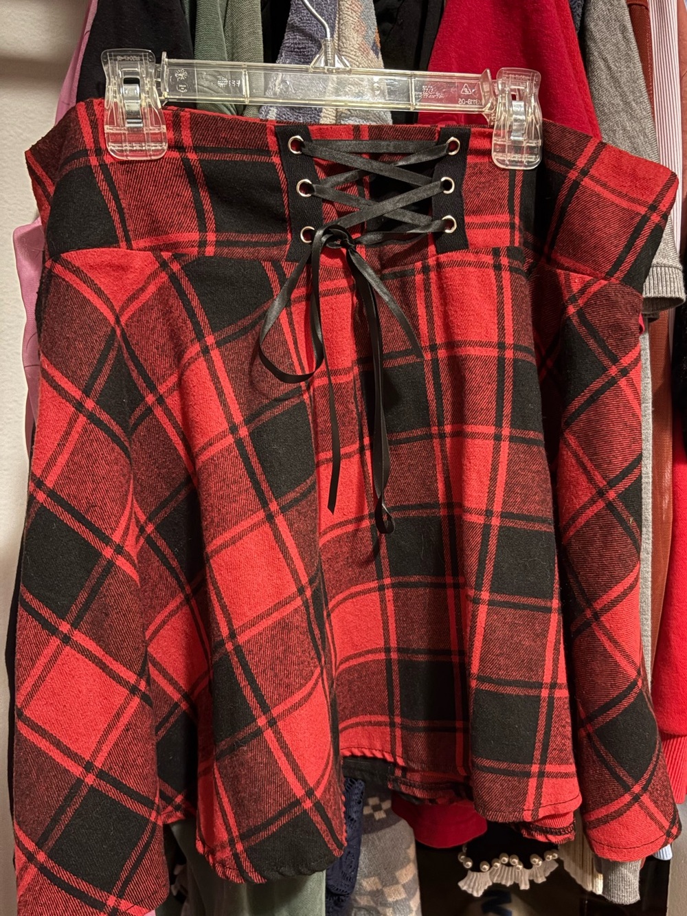 Red Plaid Lace-Up Waist Skater Skirt❤️‍🔥⛓️